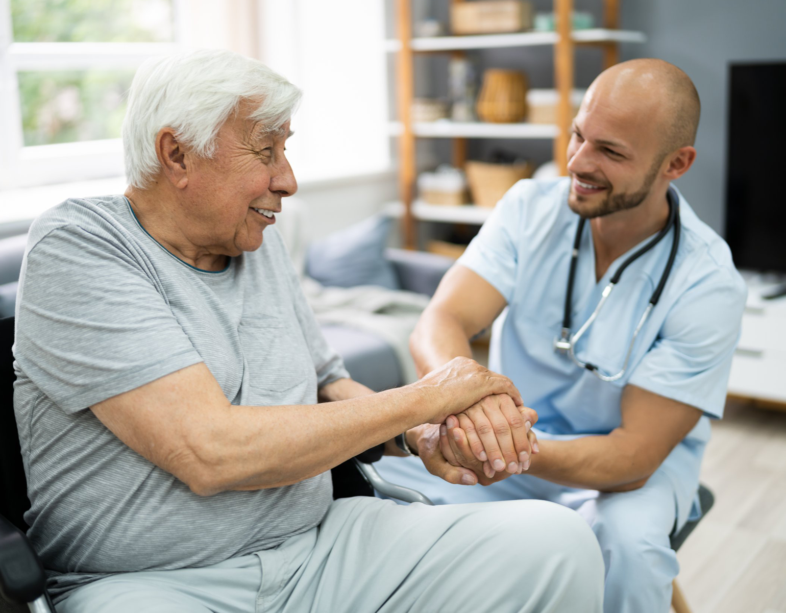 Medical resident working with a patient